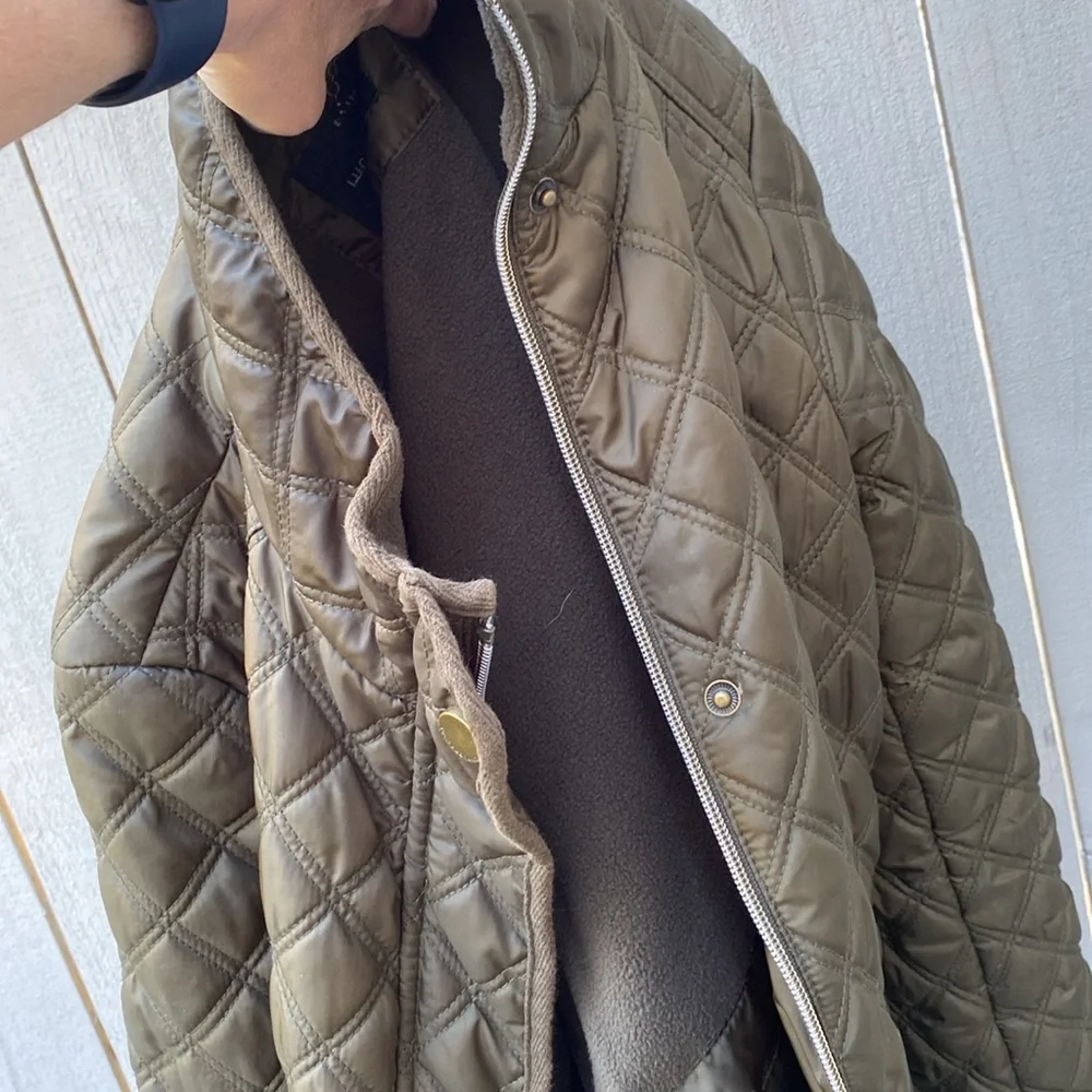Lucky Brand Army Green Quilted Jacket Medium Full Zip Snap Coat - Picture 16 of 16